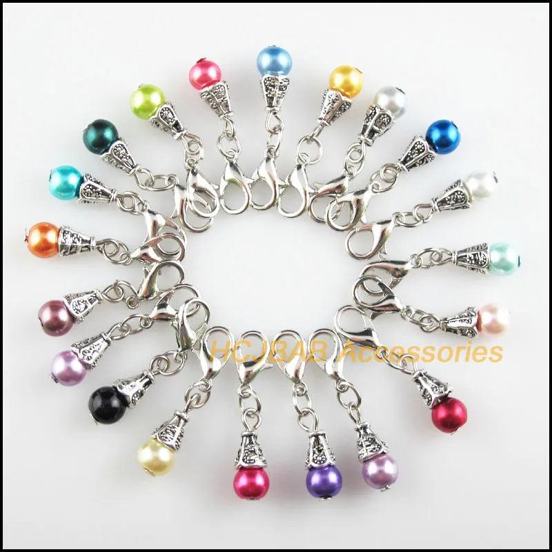 20Pcs Tibetan Silver Tiny Cone Retro Glass Charms with Lobster Claw Clasps