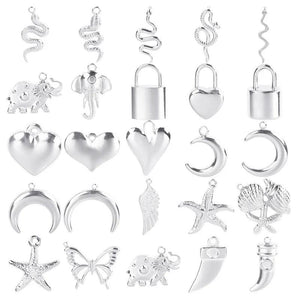 5pcs Steel Elephant Serpent Snake Charm Heart Pendant Stainless Steel Charms