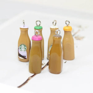 10Pcs 3D Coffee Bottle Charm Pendant Keychain Necklace Earring Jewelry Accessory