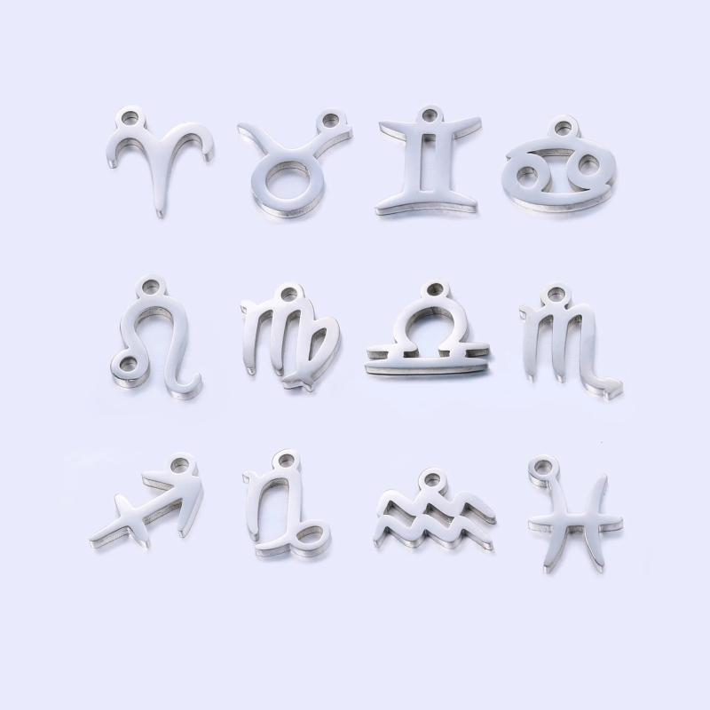12pcs Stainless Steel Zodiac Charms Constellations For DIY Bracelet