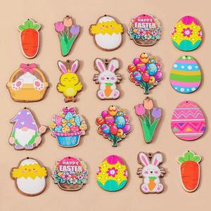 10pcs Wooden Rabbit Easter Egg Charms for Jewelry Making DIY Necklaces Earrings