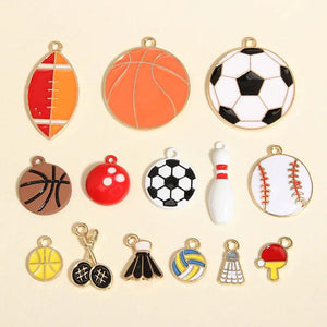 10pcs Mix Funny Enamel Baseball Football Charms Sports Pendant
