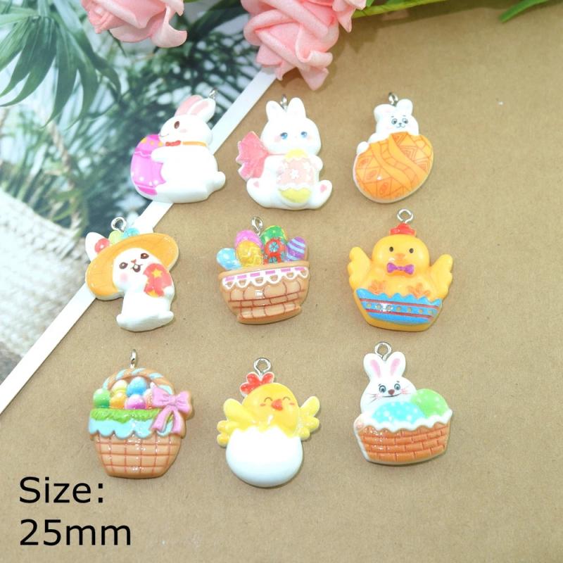 10pcs Easter Bunny Chicken Charms for Jewelry Making DIY Pendants Bulk