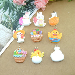 10pcs Easter Bunny Chicken Charms for Jewelry Making DIY Pendants Bulk