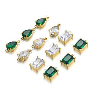 5pcs Steel Drop Shape Charms Pendants Green Zircon DIY Jewelry