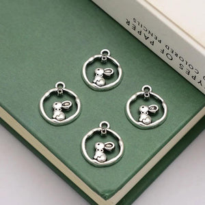 50pcs Antique Silver Easter Charms Rabbit Bunny Pendants Lot DIY Jewelry Making