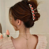 Retro Tulip Pearl Ponytail Hair Clip Crab Claw Women's Headdress Summer