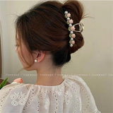 Retro Tulip Pearl Ponytail Hair Clip Crab Claw Women's Headdress Summer