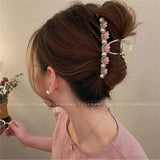 Retro Tulip Pearl Ponytail Hair Clip Crab Claw Women's Headdress Summer