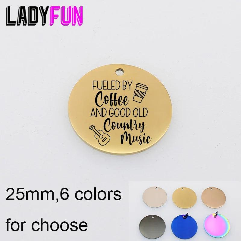 5pcs Music Lover Charm Pendant Stainless Steel Coffee Guitar Engraved Charms