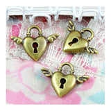 60pcs Antique Bronze Plated Lock With Wings Charms Pendants Diy Accessories