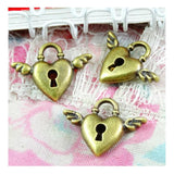 60pcs Antique Bronze Plated Lock With Wings Charms Pendants Diy Accessories