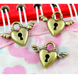 60pcs Antique Bronze Plated Lock With Wings Charms Pendants Diy Accessories