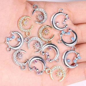 20Pcs Alloy KC Silver Zircon Moon Star Pendants Rhinestone Jewelry Set