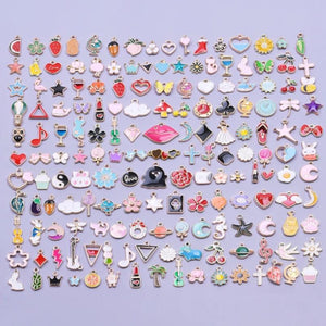 50pcs Colorful Enamel Charms Animal Flower Pendant Alloy for DIY Earring Jewelry