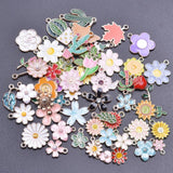 50pcs Colorful Enamel Charms Animal Flower Pendant Alloy for DIY Earring Jewelry
