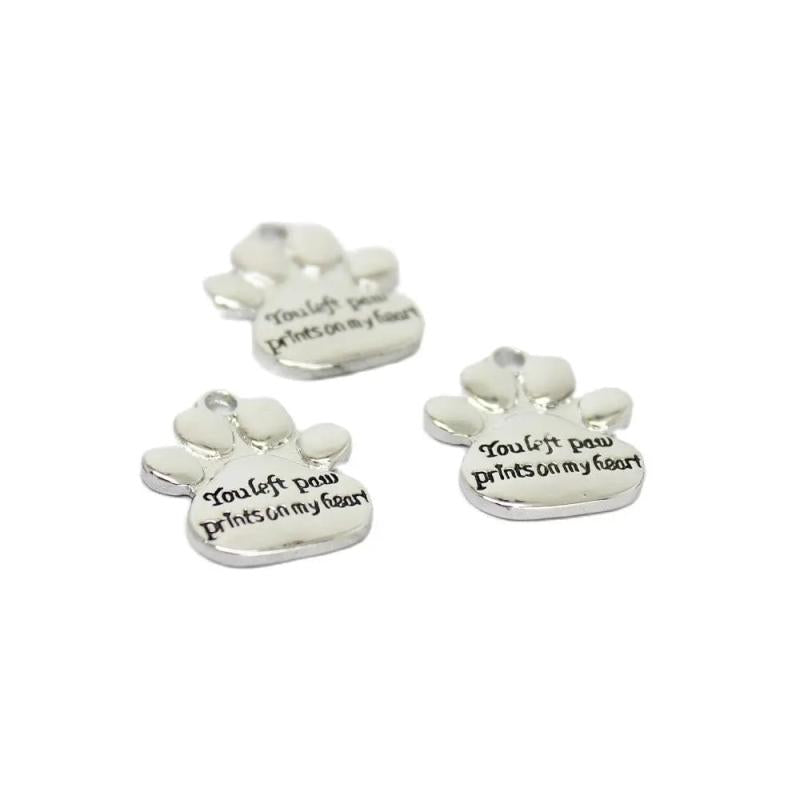 8Pcs Puppy Charm Paw Prints On My Heart Memorial Pendant DIY Jewelry Findings
