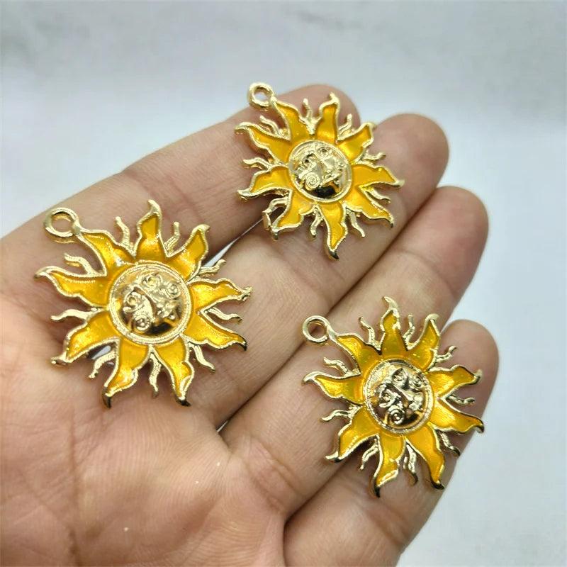 10pcs Rainbow Sun Totem Charms Enamel Metal Pendants DIY Earrings