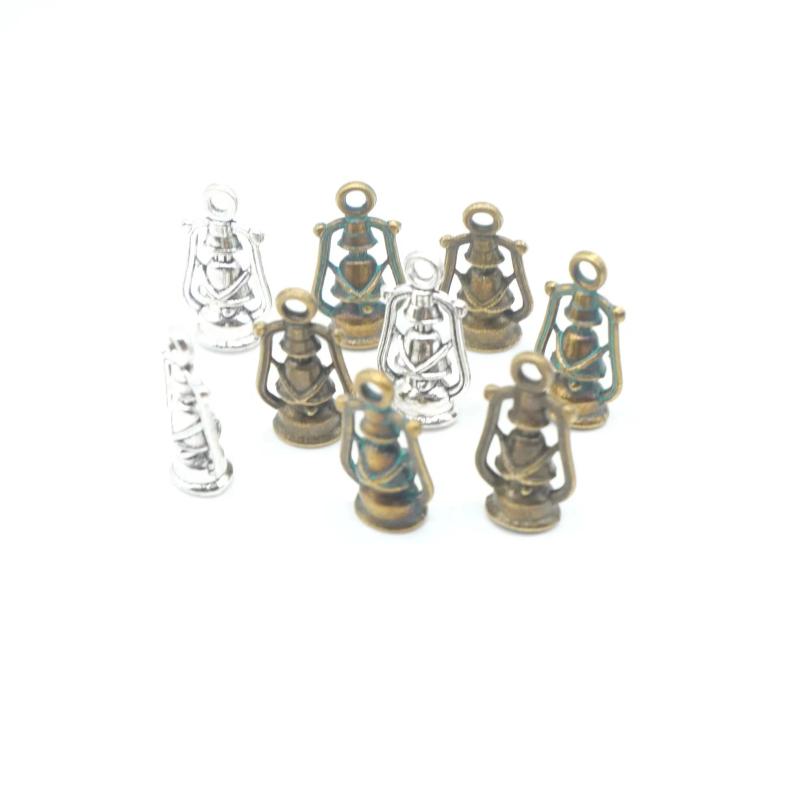 25 Alloy 3D Kerosene Lamp Charms for DIY Jewelry Making