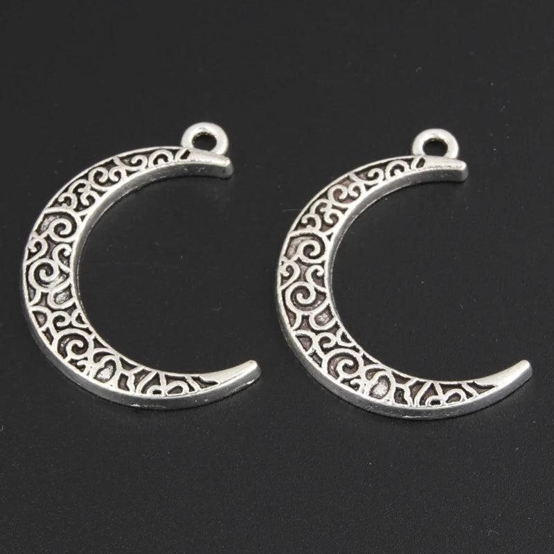 15pcs Silver Moon Charms 32x22mm Alloy Jewelry Making Pendant DIY Accessorie