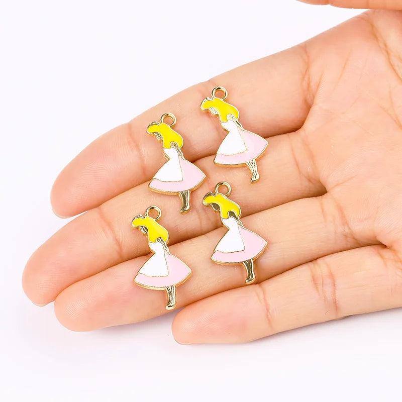 20Pcs Alloy Drip Enamel Princess Pendant Charms for Jewelry Making