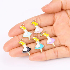 20Pcs Alloy Drip Enamel Princess Pendant Charms for Jewelry Making