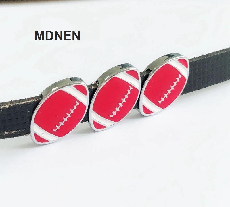 20PCS Red Football Slide Charms for 8mm Belts Wristband Keychain