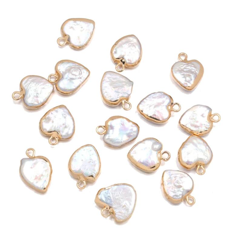 Heart Shape Freshwater Pearl Charms Pendant Jewelry Making DIY