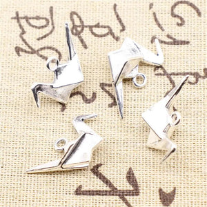 Origami Crane Pendant Charm Antique Silver 10 Pieces