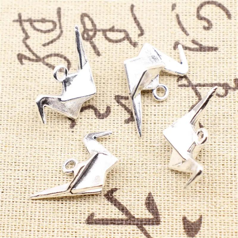 Origami Crane Pendant Charm Antique Silver 10 Pieces