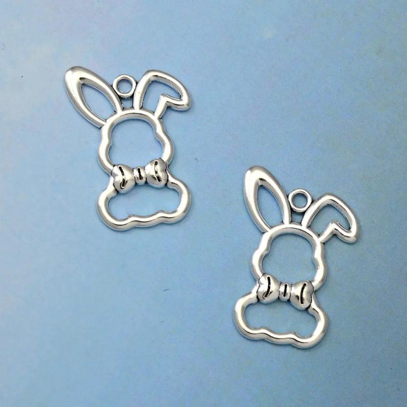 15pcs Antique Silver Plated Easter Rabbit Charms Bunny Pendants