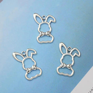 15pcs Antique Silver Plated Easter Rabbit Charms Bunny Pendants
