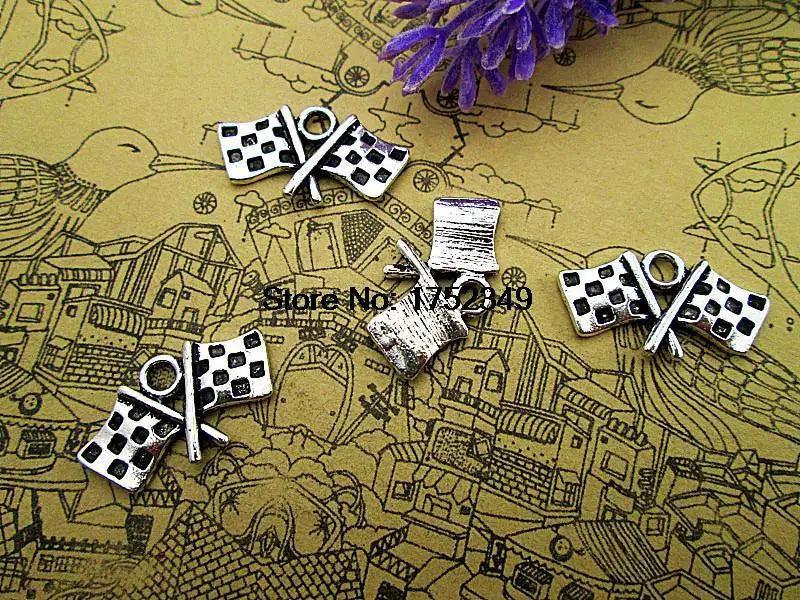 20pcs Tibetan Silver Checkered Flags Charms 12x22mm