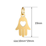 5Pcs/Lot Love Heart Shape Palm Charms Stainless Steel Hamsa Hand Pendants
