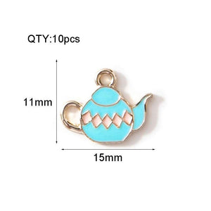 10pcs Enamel Teapot Tea Cup Charms DIY Jewelry Making 11*15mm