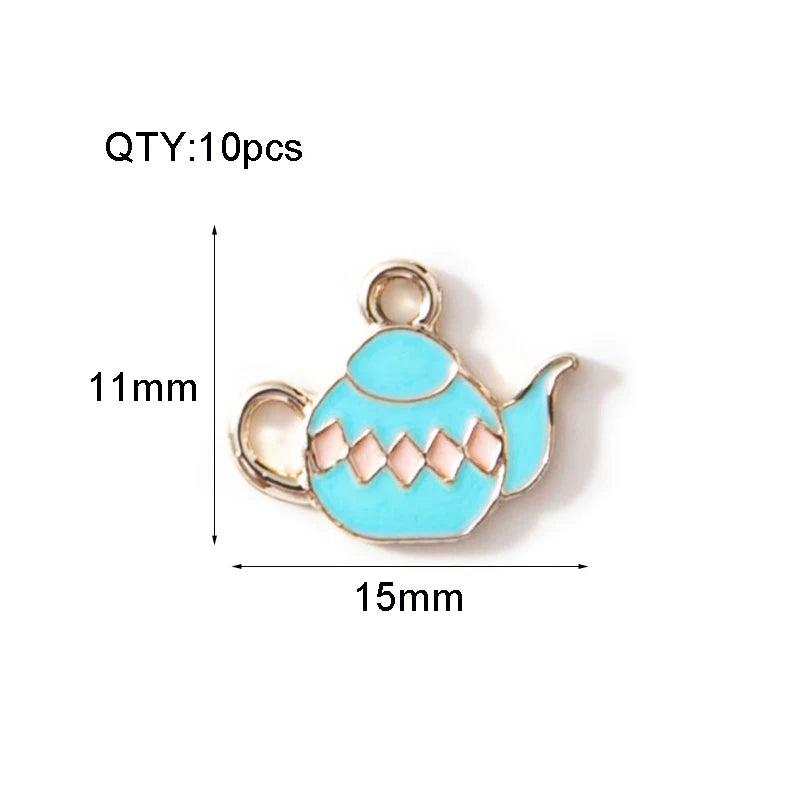 10pcs Enamel Teapot Tea Cup Charms DIY Jewelry Making 11*15mm