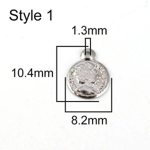 5pcs 316L SS Coin Charms Queen Angel Pendants for Jewelry Making