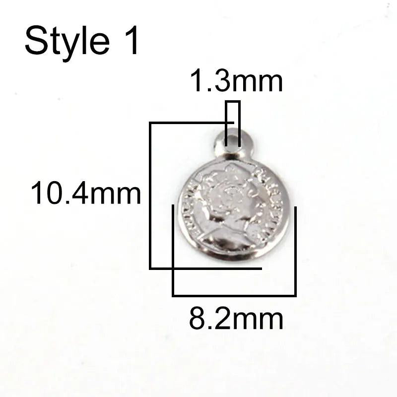 5pcs 316L SS Coin Charms Queen Angel Pendants for Jewelry Making