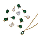 4PCS Stainless Steel Birthstone Crystal Charms Clear Green Glass Pendants