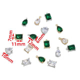 4PCS Stainless Steel Birthstone Crystal Charms Clear Green Glass Pendants