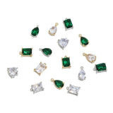 4PCS Stainless Steel Birthstone Crystal Charms Clear Green Glass Pendants