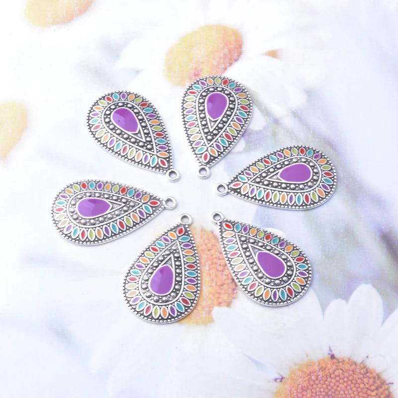 10pcs Bohemian Silver Enamel Purple Charms for Earrings DIY Making
