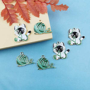 10pcs Enamel Flowers Cat Charms Jewelry Findings