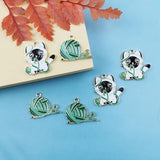 10pcs Enamel Flowers Cat Charms Jewelry Findings