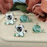 10pcs Enamel Flowers Cat Charms Jewelry Findings