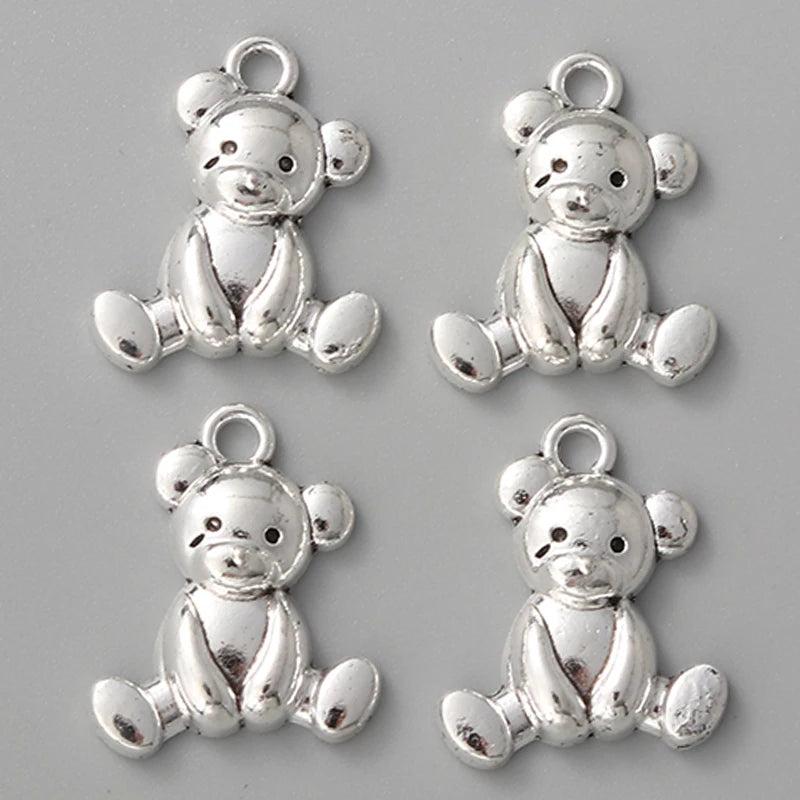 15pcs Little Bear Alloy Charms Silver Animal DIY Jewelry Findings