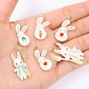 20Pcs Enamel Rabbit Pendant Charms for DIY Jewelry Making Keychain