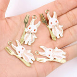 20Pcs Enamel Rabbit Pendant Charms for DIY Jewelry Making Keychain