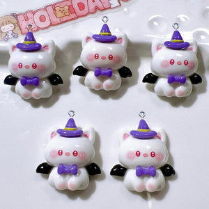 10Pcs Resin Broom Candy Bat Cat Charms DIY Jewelry Making