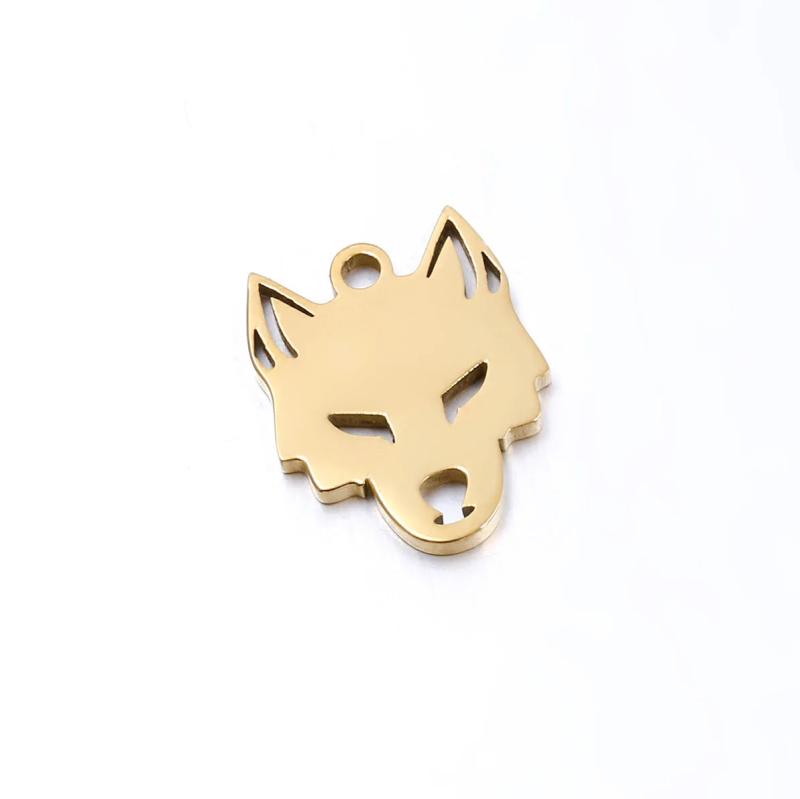 5PCS Stainless Steel Hollow Wolf Head Charms Pendant DIY Jewelry Findings